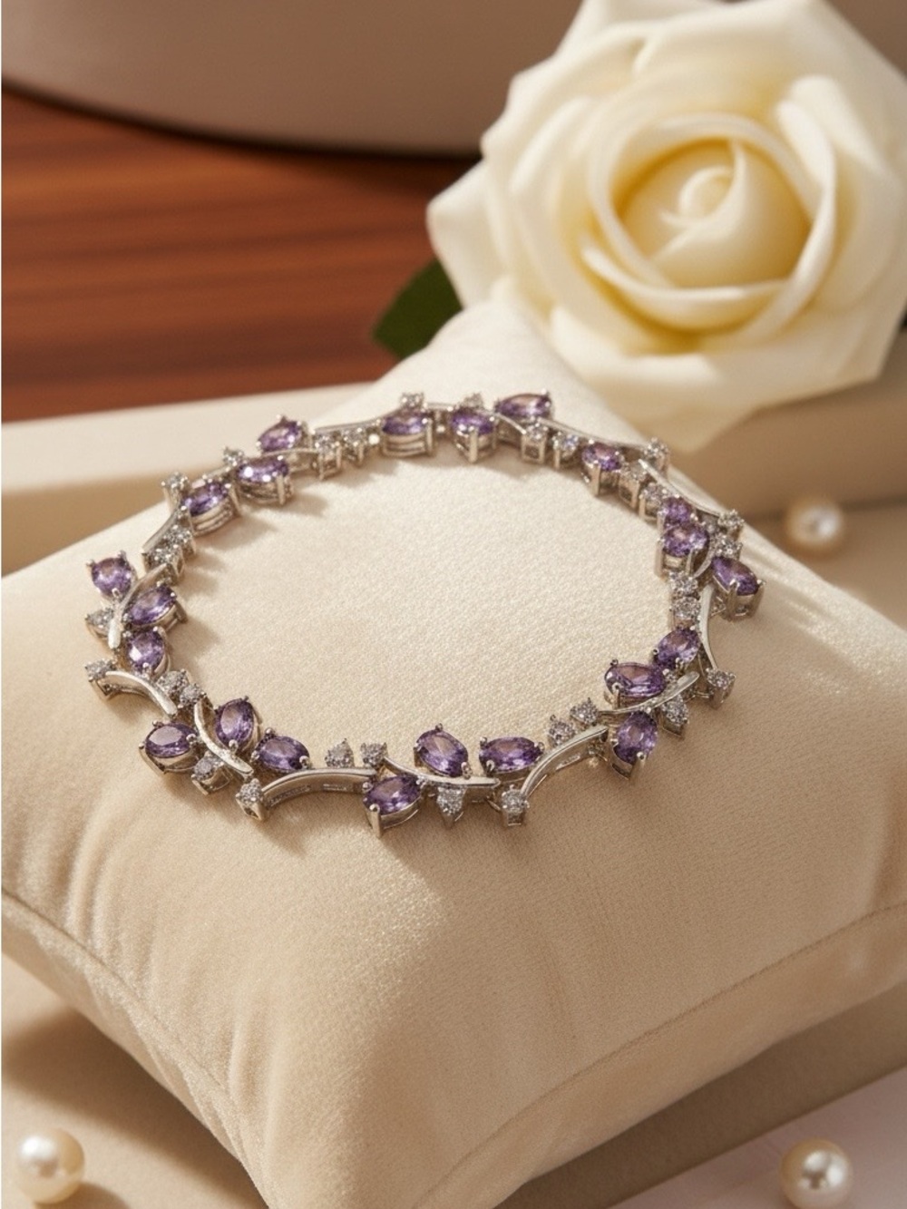✨ Vintage, Cottagecore, Fairycore Style Purple Amethyst Vine Branch Bracelet 8”